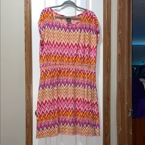 Faded Glory Pink Orange Chevron Midi Sundress 3X EUC